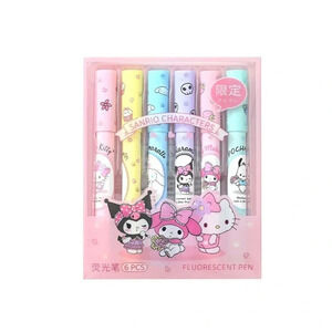 New Sanrio  Series 6-piece Cinnamoroll Kuromi My Melody Fluorescent Pen